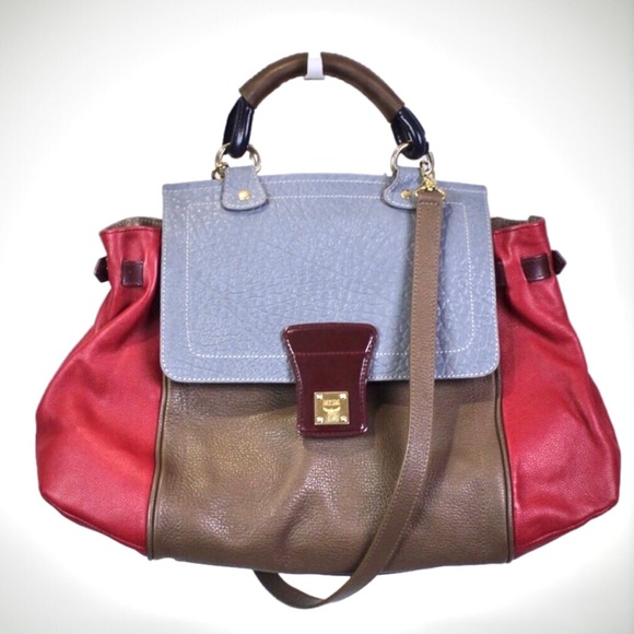 Authentic MCM Top Handle Multi Color Leather Satchel - Picture 7 of 16